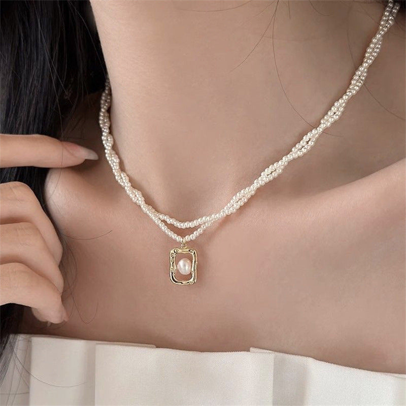 Fashionable Light Luxury Double-Layered Wrapped Pearl Necklace