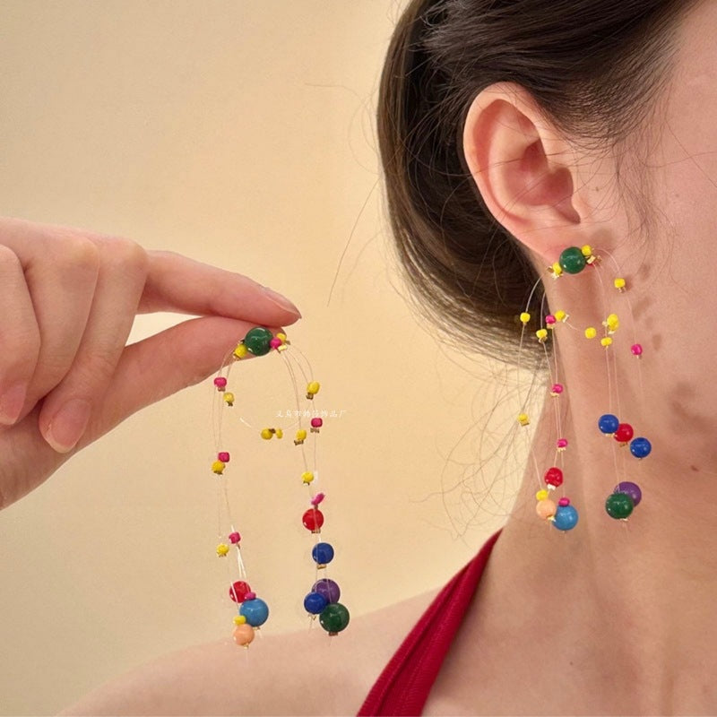 Forest-style Sweet Beaded Flower Earrings