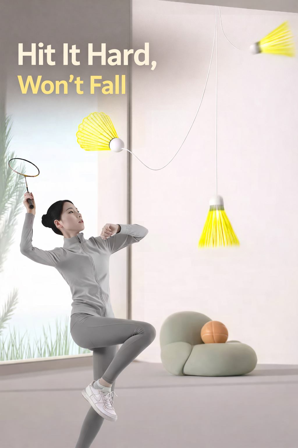 Badminton Solo Training Device with Automatic Rebound Line