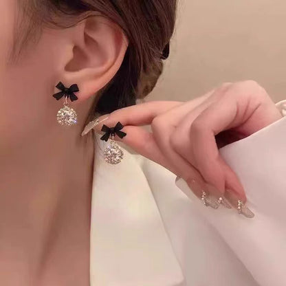 Black Bow Rhinestone Stud Earrings