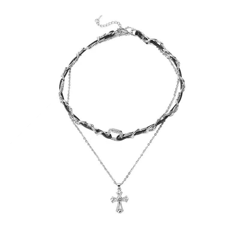 Dark Cross Double Layer Necklace