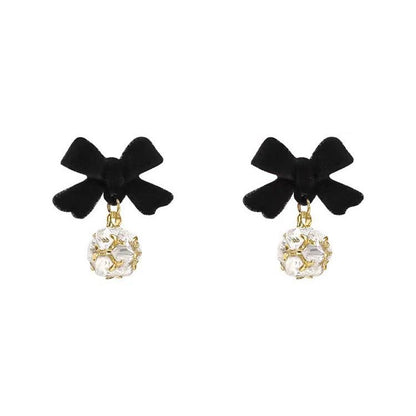 Black Bow Rhinestone Stud Earrings