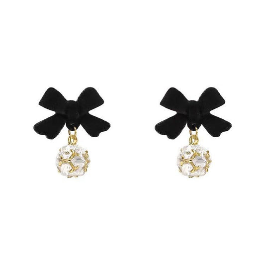 Black Bow Rhinestone Stud Earrings