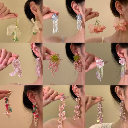 Forest-style Sweet Beaded Flower Earrings