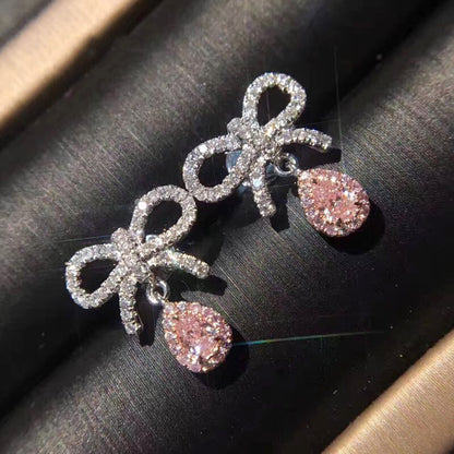 Bow-knot Pink Diamond Stud Earrings
