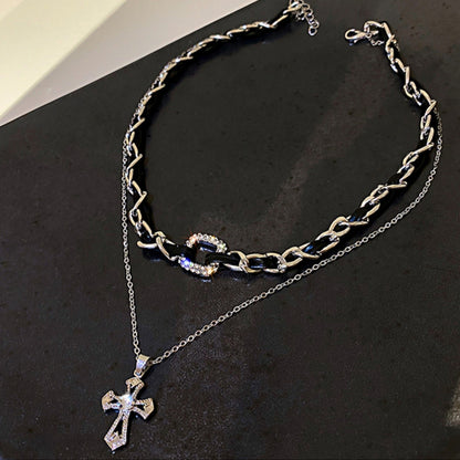 Dark Cross Double Layer Necklace