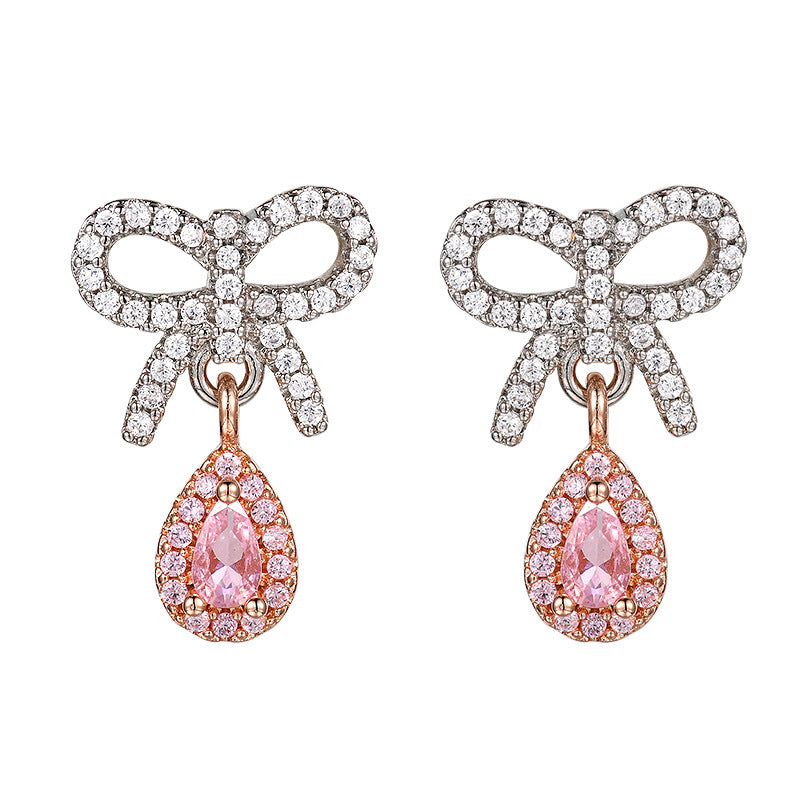 Bow-knot Pink Diamond Stud Earrings