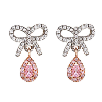 Bow-knot Pink Diamond Stud Earrings