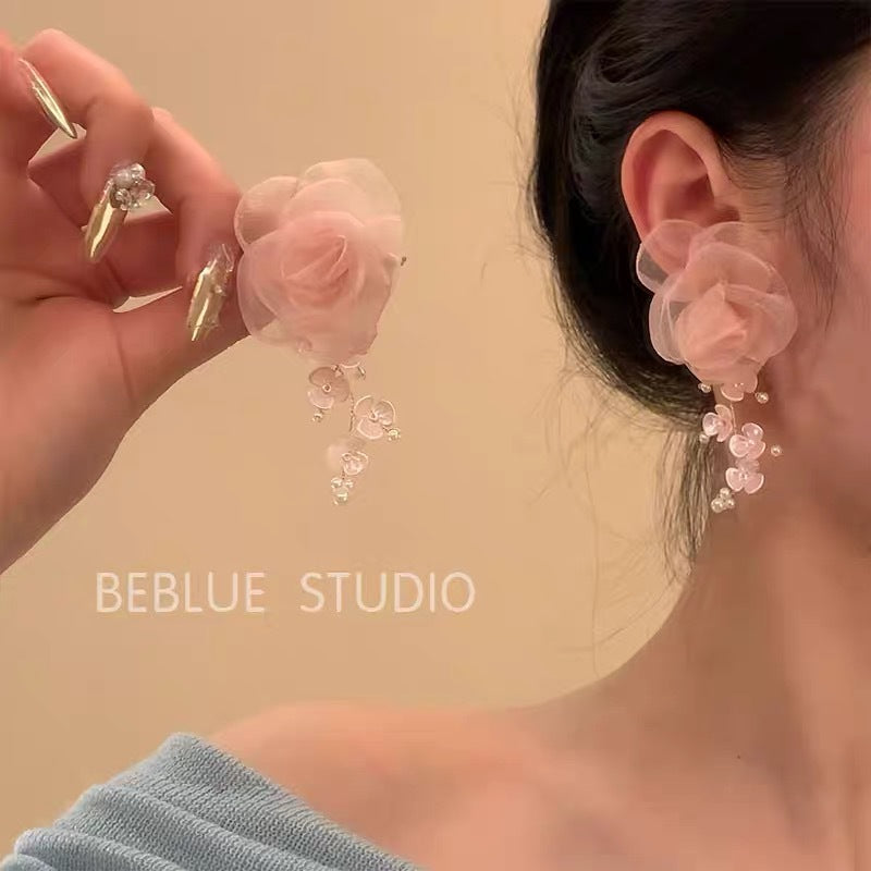 Forest-style Sweet Beaded Flower Earrings