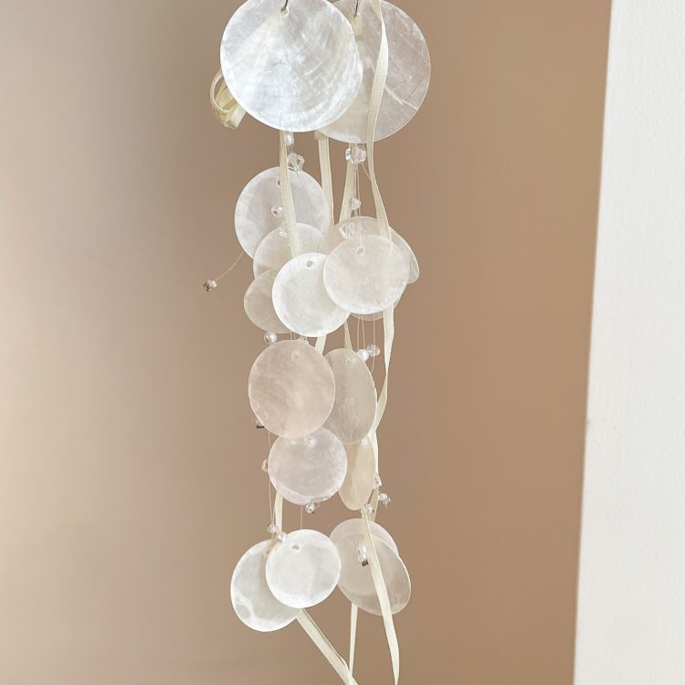 Long earrings with white circular pieces