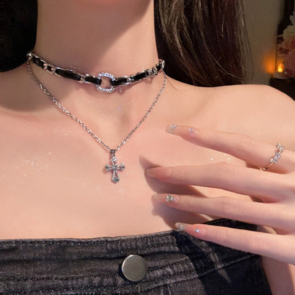 Dark Cross Double Layer Necklace