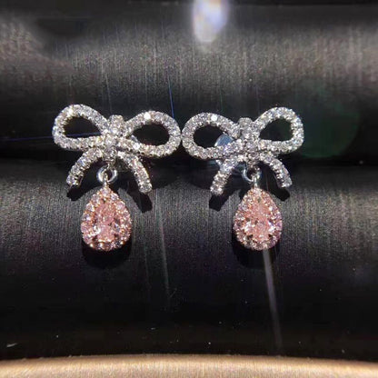 Bow-knot Pink Diamond Stud Earrings