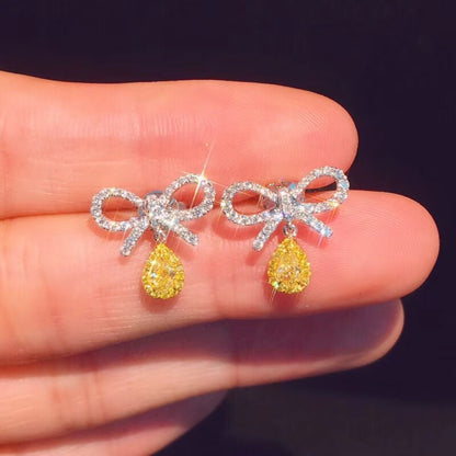 Bow-knot Pink Diamond Stud Earrings