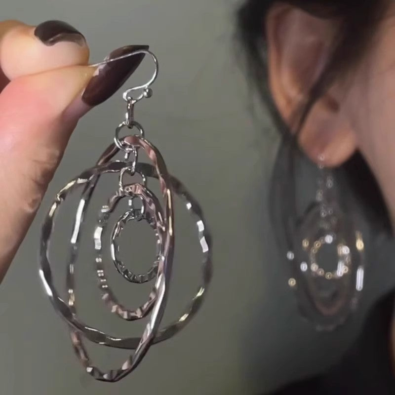 Vintage Layered Hammered Hoop Earrings