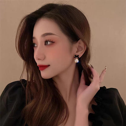 Black Bow Rhinestone Stud Earrings