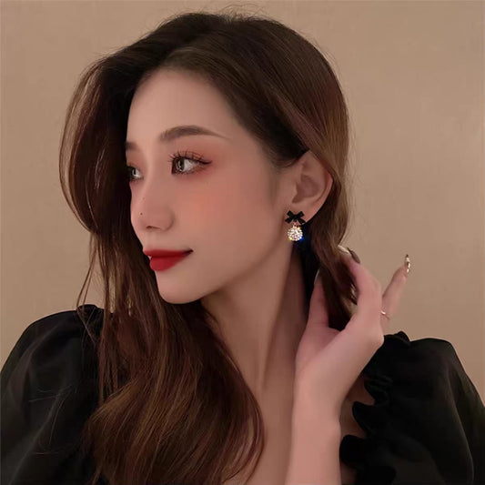Black Bow Rhinestone Stud Earrings