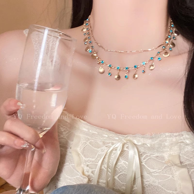 Luxury Chic Niche Sparkling Tassel Zircon Necklace