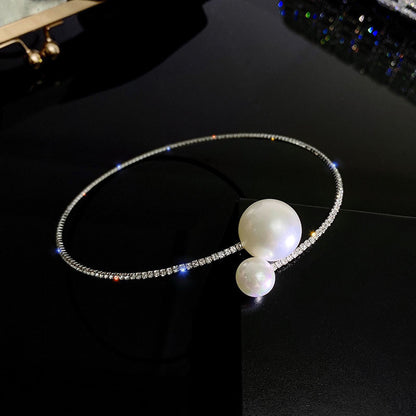 Full Diamond Pearl Open Collar Necklace